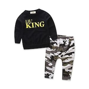 Kids Boys T-shirt  Pants Clothing Set 2 Pieces Long Sleeve Black Camouflage Letter Print Street Outdoor Casual Daily Regular 2-6 Years Lightinthebox