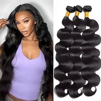 Body Wave Human Hair Bundles Brazilian Hair Bundles Double Weft Hair Weave 3 Bundles Human Hair Natural Black 22 24 26 Inch Human Hair Extensions Lightinthebox - thumbnail