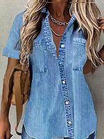 Casual Loose Denim Single-Breasted Short-Sleeved Blouse