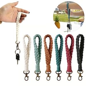 Soft Macrame Keychain Boho Handmade Wristlet Bracelet Keyring Vintage Wrist Lanyard Weave Exquisite Holder For Women 1pc miniinthebox