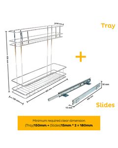 Tansel 2 Tier Detergent Pull Out with Slides (Bottom) W 150 x (Top) W 100 x H 430 x L 485 mm