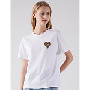 Women's T shirt Heart Print Round Neck Basic Tops White Fuchsia Light gray Lightinthebox
