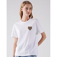 Women's T shirt Heart Print Round Neck Basic Tops White Fuchsia Light gray Lightinthebox - thumbnail