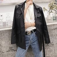 Men's Winter Coat Faux Leather Jacket Business Casual Winter Faux Leather Windproof Warm Outerwear Clothing Apparel Stylish Classic  Timeless non-printing Solid Color Pocket Turndown Single Breasted Lightinthebox - thumbnail