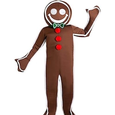 Gingerbread Man Jumpsuit Cosplay Costumes Onesies Men's Women's Cosplay Costume Christmas Christmas Christmas Eve Adults' Party Christmas Polyester Costume Lightinthebox