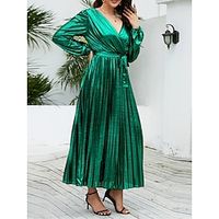 Women's Casual Dress Winter Dress Plain Dress Midi Dress Lace up Pleated Outdoor Street Daily Fashion Streetwear V Neck Long Sleeve 2023 Loose Fit Yellow Red Purple Color S M L XL XXL Size Lightinthebox - thumbnail
