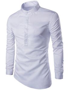 Band Collar Asymmetric Hem Plain Men Shirts