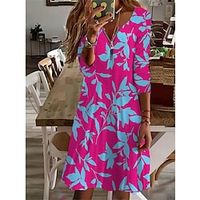 Women's Casual Dress Midi Dress Green Blue Purple Long Sleeve Floral Zipper Winter Fall Autumn V Neck Winter Dress Fall Dress 2022 S M L XL 2XL 3XL 4XL 5XL 6XL Lightinthebox - thumbnail