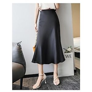 Women's Work Skirts Long Skirt Midi Satin Denim Blue Black White Pink Skirts Long Office  Career Casual Daily S M L Lightinthebox