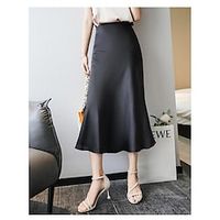Women's Work Skirts Long Skirt Midi Satin Denim Blue Black White Pink Skirts Long Office  Career Casual Daily S M L Lightinthebox - thumbnail