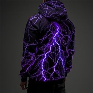 Graphic Lightening Men's Fashion 3D Print Hoodie Sports Outdoor Holiday Vacation Hoodies Red Blue Hooded Print Front Pocket Spring   Fall Designer Hoodie Sweatshirt Lightinthebox