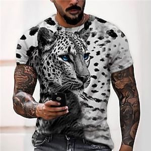 Men's Unisex T shirt Tee Animal Leopard Graphic Prints Crew Neck Gray 3D Print Daily Holiday Short Sleeve Print Clothing Apparel Designer Casual Big and Tall  Summer  Summer Lightinthebox