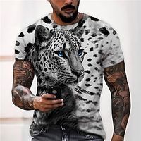 Men's Unisex T shirt Tee Animal Leopard Graphic Prints Crew Neck Gray 3D Print Daily Holiday Short Sleeve Print Clothing Apparel Designer Casual Big and Tall  Summer  Summer Lightinthebox - thumbnail