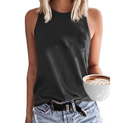 Women's Tank Top Camis Green Blue Wine Plain Backless Patchwork Sleeveless Casual Holiday Casual Round Neck Regular Plus Size S Lightinthebox