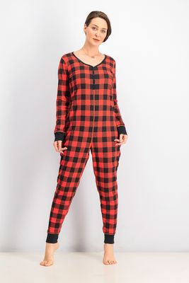 Womens Thermal Printed Overall Sleepwear Buffalo Check Womens Thermal Printed Overall Sleepwear Buffalo Check