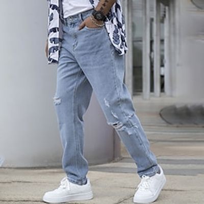 Men's Jeans Trousers Denim Pants Button Pocket Ripped Plain Comfort Breathable Outdoor Daily Going out Fashion Casual Light Blue miniinthebox Men's Jeans Trousers Denim Pants Button Pocket Ripped Plain Comfort Breathable Outdoor Daily Going out Fashion Casual Light Blue miniinthebox