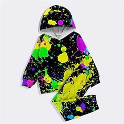 Kids Girls' Hoodie  Pants HoodieSet Clothing Set 2 Pieces Long Sleeve Black Yellow Graphic Print Street Sports Vacation Active Fashion Comfort Daily 3-12 Years Lightinthebox