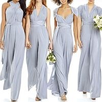 Jumpsuits Bridesmaid Dress V Neck Short Sleeve Convertible Infinity Ankle Length Chiffon with Ruching 2022 Lightinthebox - thumbnail