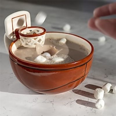 Creations The Mug with a Hoop Novelty Coffee Hot Cocoa Mug Cereal Bowl Basketball Mini Hoop Accessories Funny Christmas White Elephant Gift for Kids Boys 8-12 12-16 Coach Girls SUPER bowl Lightinthebox