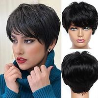 Pixie Cut Wigs For Black Women Short Straight Human Hair Wigs with Bangs Short Layered Pixie Wigs for Black Women Lightinthebox