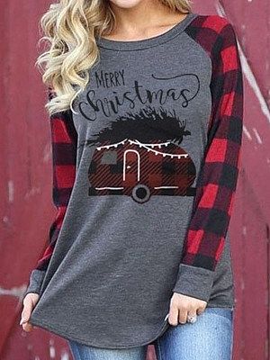 Crew Neck Christmas Print Casual Long-sleeved T-shirt Crew Neck Christmas Print Casual Long-sleeved T-shirt