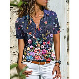 Women's Floral Theme Painting Blouse Shirt Floral Graphic Button Print Shirt Collar Casual Streetwear Tops Purple Lightinthebox