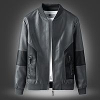 Men's Faux Leather Jacket Biker Jacket Motorcycle Jacket Outdoor Daily Wear Warm Pocket Fall Winter Plain Fashion Streetwear Stand Collar Regular Black Gray Jacket Lightinthebox - thumbnail