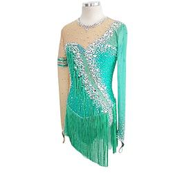 Latin Dance Dress Tassel Crystals / Rhinestones Women's Girls' Performance Training Long Sleeve Stretch Yarn Lycra Lightinthebox