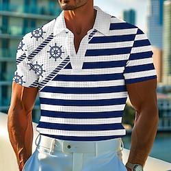 Anchor Men's Casual Print Polo Shirt Waffle Polo Shirt Outdoor Casual Daily Waffle Fabric Short Sleeve Turndown Polo Shirts Lake blue Blue Summer Spring S M L Lapel Polo Lightinthebox