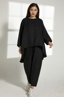 Moistreet Black Cey Mélange Fabric Top And Pants Set (XS, S, M, L, XL, XXL)