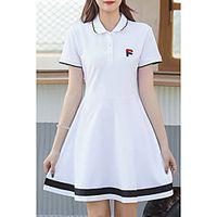 Women's Sports Dress Short Mini Dress White Black Navy Blue Short Sleeve Striped Letter Print Summer Shirt Collar Casual 2021 M L XL XXL miniinthebox - thumbnail