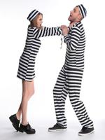 Women Stripe Prison Uniform For Halloween Carnival Cosplay Party Costume