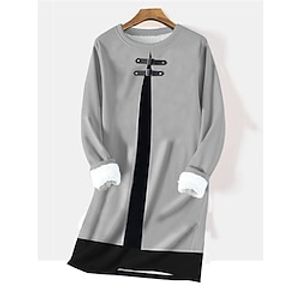 Women's Sweatshirt Dress Casual Dress Mini Dress Teddy Fleece Warm Outdoor Vacation Going out Crew Neck Patchwork Pure Color Pure Color Regular Fit Gray S M L XL XXL Lightinthebox