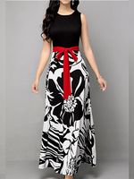 Round Neck Floral Printed Maxi Dress Round Neck Floral Printed Maxi Dress