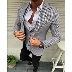 Black White Men's Tweed Houndstooth Wedding Suits Plaid Checkered 3 Piece Fall  Winter Fashion Business Formal Tailored Fit Single Breasted One-button 2024 Lightinthebox