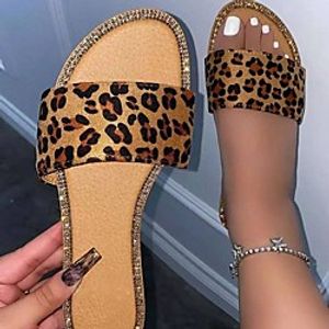 Women's Sandals Flat Heel Round Toe Rubber PU Color Block Leopard Lightinthebox