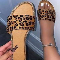 Women's Sandals Flat Heel Round Toe Rubber PU Color Block Leopard Lightinthebox - thumbnail