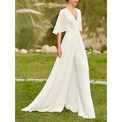 Wedding Dresses Two Piece Off Shoulder V Neck Half Sleeve Court Train Chiffon Bridal Gowns With Pleats Ruched 2024 Lightinthebox