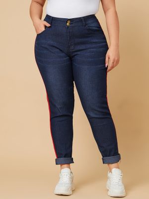 Plus Size Blue Button Design Jeans Plus Size Blue Button Design Jeans