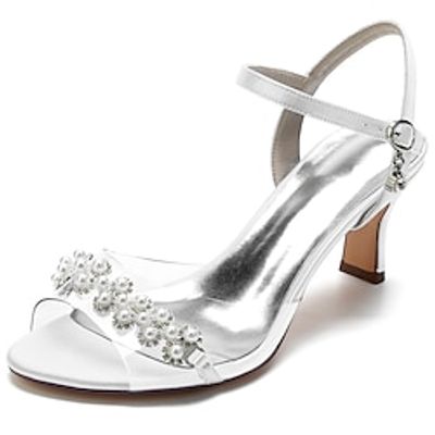 Women's Wedding Shoes Dress Shoes Wedding Party Daily Bridal Shoes Bridesmaid Shoes Summer Rhinestone Imitation Pearl Sparkling Glitter Chunky Heel Peep Toe Elegant Fashion Satin Ankle Strap Wine Lightinthebox