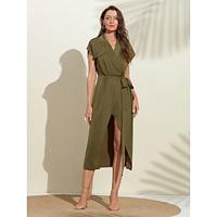 Solid Shirred Midi Dress Lightinthebox