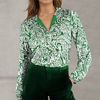 Women's Shirt Blouse Paisley Casual Holiday Green Button Print Long Sleeve Fashion V Neck Regular Fit Spring   Fall Lightinthebox