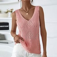 Women's Sweater Vest Jumper Ribbed Knit Knitted Pure Color V Neck Stylish Casual Outdoor Daily Winter Fall Pink S M L / Sleeveless / Sleeveless / Regular Fit / Going out miniinthebox - thumbnail