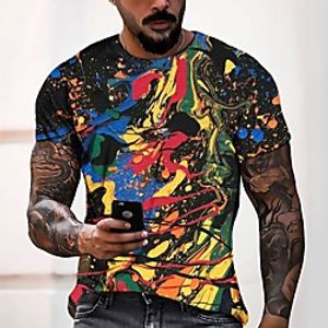 Men's Tee T shirt 3D Print Graphic Curve Graphic Prints Round Neck Casual Daily 3D Print Short Sleeve Tops Casual Fashion Classic Comfortable Rainbow / Summer miniinthebox