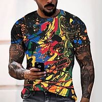 Men's Tee T shirt 3D Print Graphic Curve Graphic Prints Round Neck Casual Daily 3D Print Short Sleeve Tops Casual Fashion Classic Comfortable Rainbow / Summer miniinthebox - thumbnail