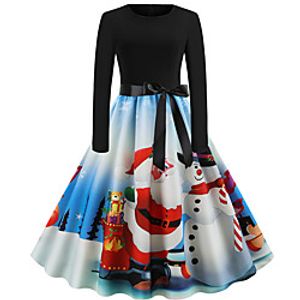 Women's A Line Dress Knee Length Dress Blue Wine Light Red Fuchsia Gray White Red Dark Blue Light Blue Long Sleeve Print Bow Print Fall Winter Round Neck Casual Vintage Christmas 2021 S M L XL XXL Lightinthebox