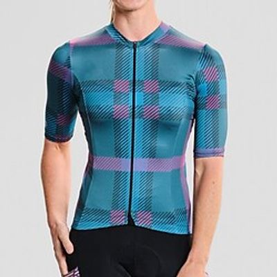 21Grams Women's Short Sleeve Cycling Jersey Plaid Checkered Bike Shirt Mountain Bike MTB Road Bike Cycling Green Quick Dry Moisture Wicking Sports Clothing Apparel  Athleisure Lightinthebox