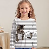 Girls' 3D Cat Tee Shirt Long Sleeve 3D Print Spring Fall Active Fashion Cute Polyester Kids 3-12 Years Crew Neck Outdoor Casual Daily Regular Fit miniinthebox