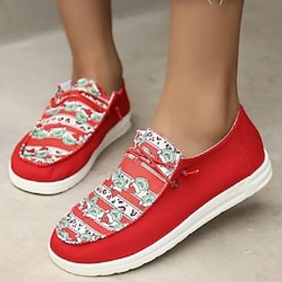 Women's Sneakers Boat Shoes Canvas Shoes Xmas Shoes Plus Size Canvas Shoes Party Christmas Summer Winter Flat Heel Round Toe Casual Comfort Walking Canvas Lace-up Black Red Green Lightinthebox
