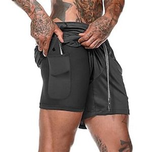 Men's Gym Shorts Sports Fitness Running Casual Drawstring Compression Liner Elastic Waist Camo Knee Length Gymnatics Activewear Black White Micro-elastic Lightinthebox